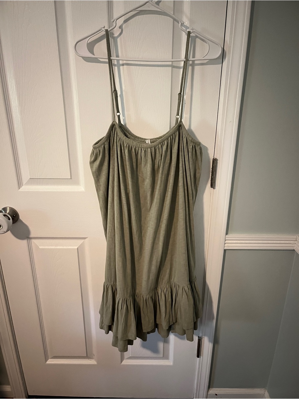 NWT American Eagle Outfitters Olive Green Sunchaser Knit Ruffled Mini Dress